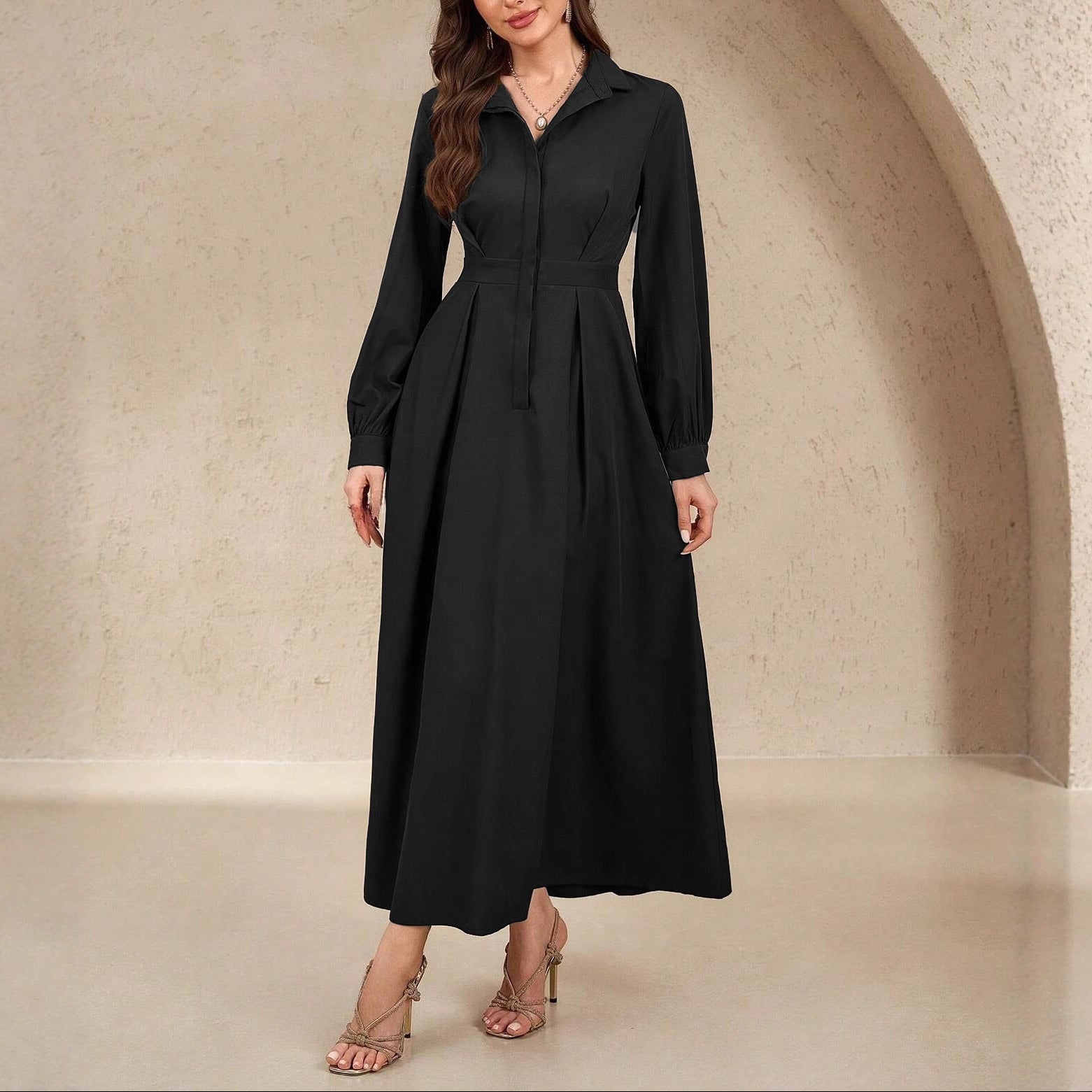 Button-Down Long Sleeve Midi Dress