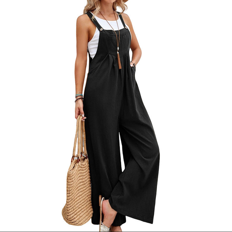 Solid Color Casual Cotton Overalls Pants