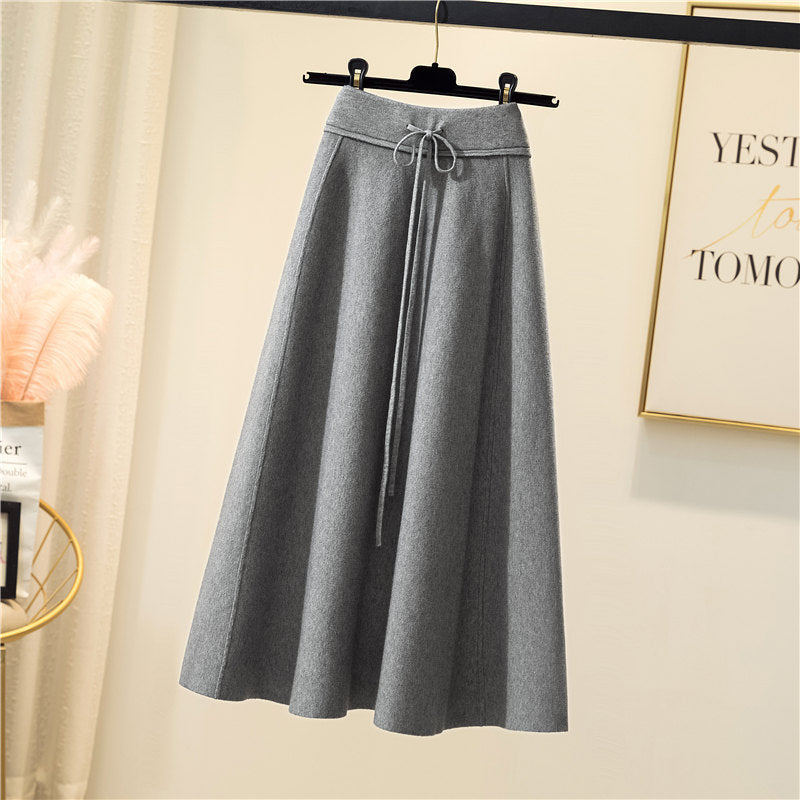 High-Waist Pleated Knit A-Line Skirt