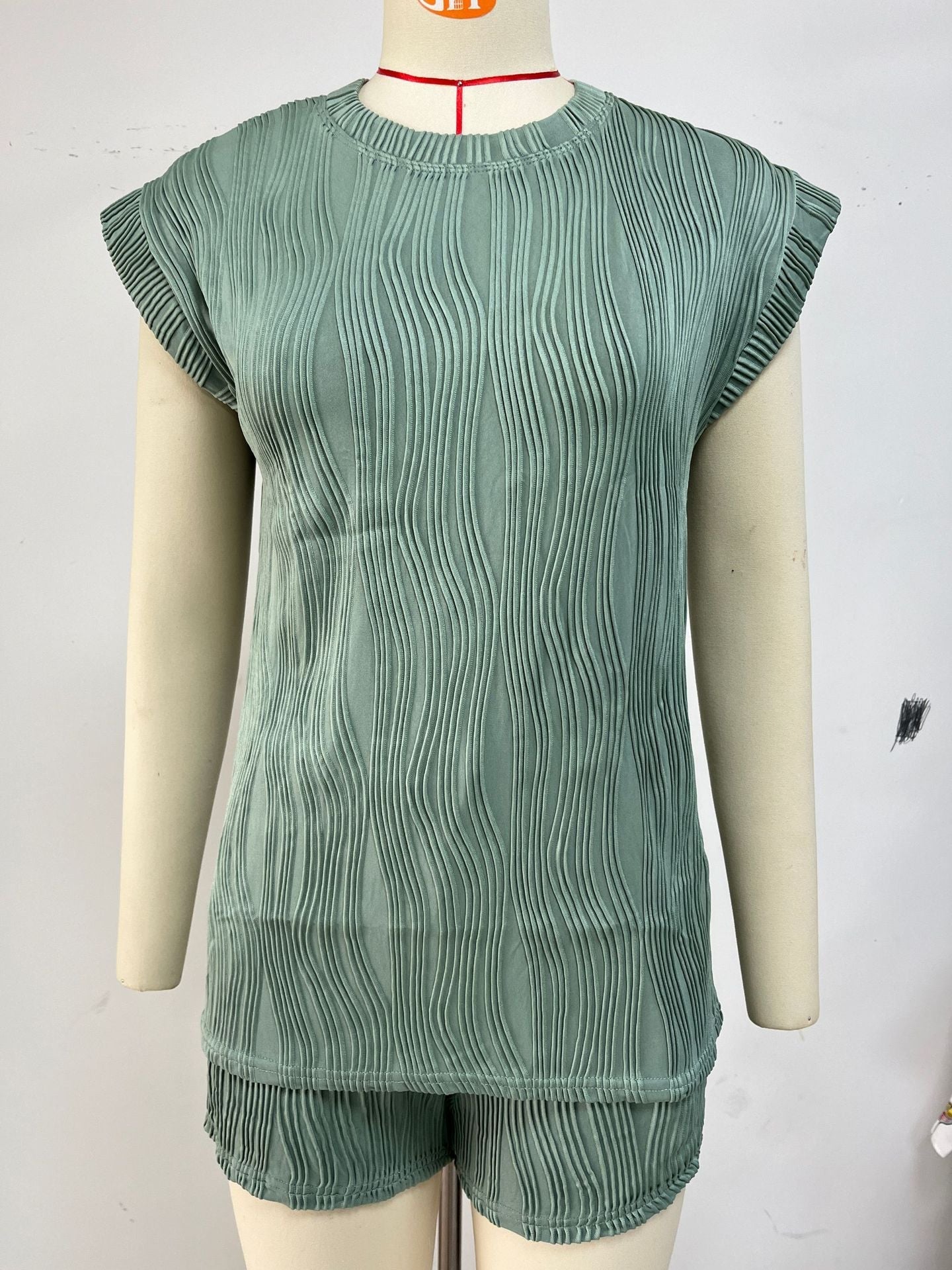 Ribbed Top & Drawstring Shorts Set - Comfortable Casual Wear