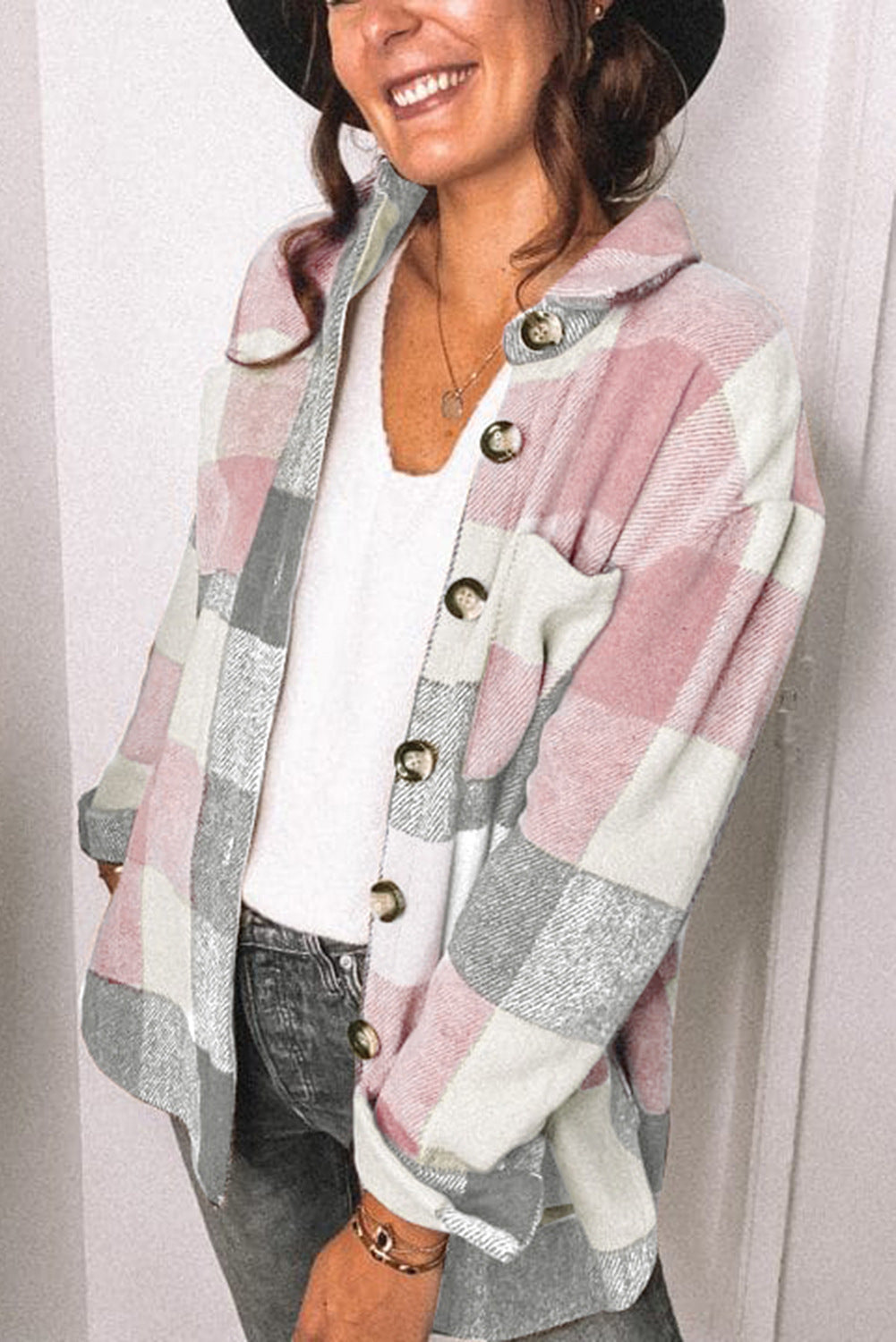 Women's Plaid Button Shirt Jacket