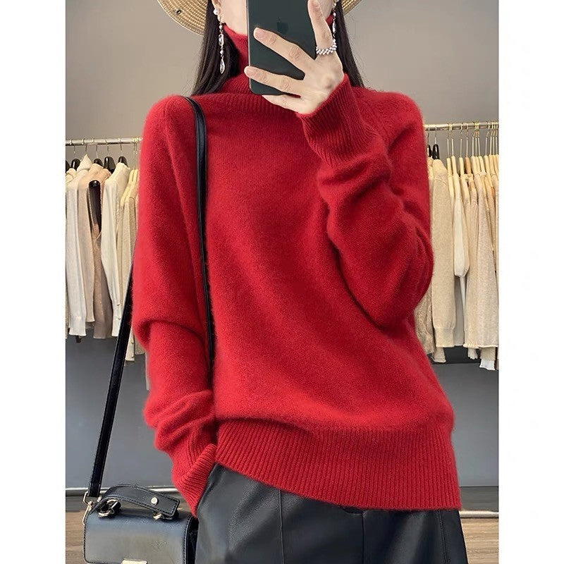 Relaxed High-Neck Knit Pullover Sweater