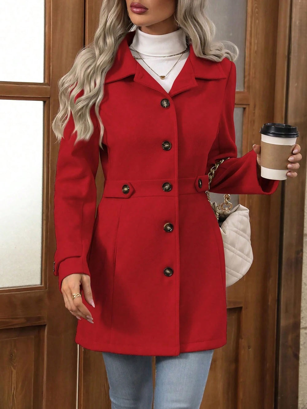 Tailored Lapel Button Wool-Blend Coat