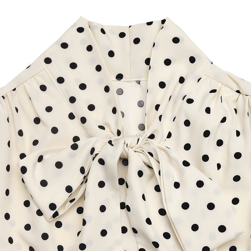 Vintage Polka Dot Bow Neck Midi Dress Women