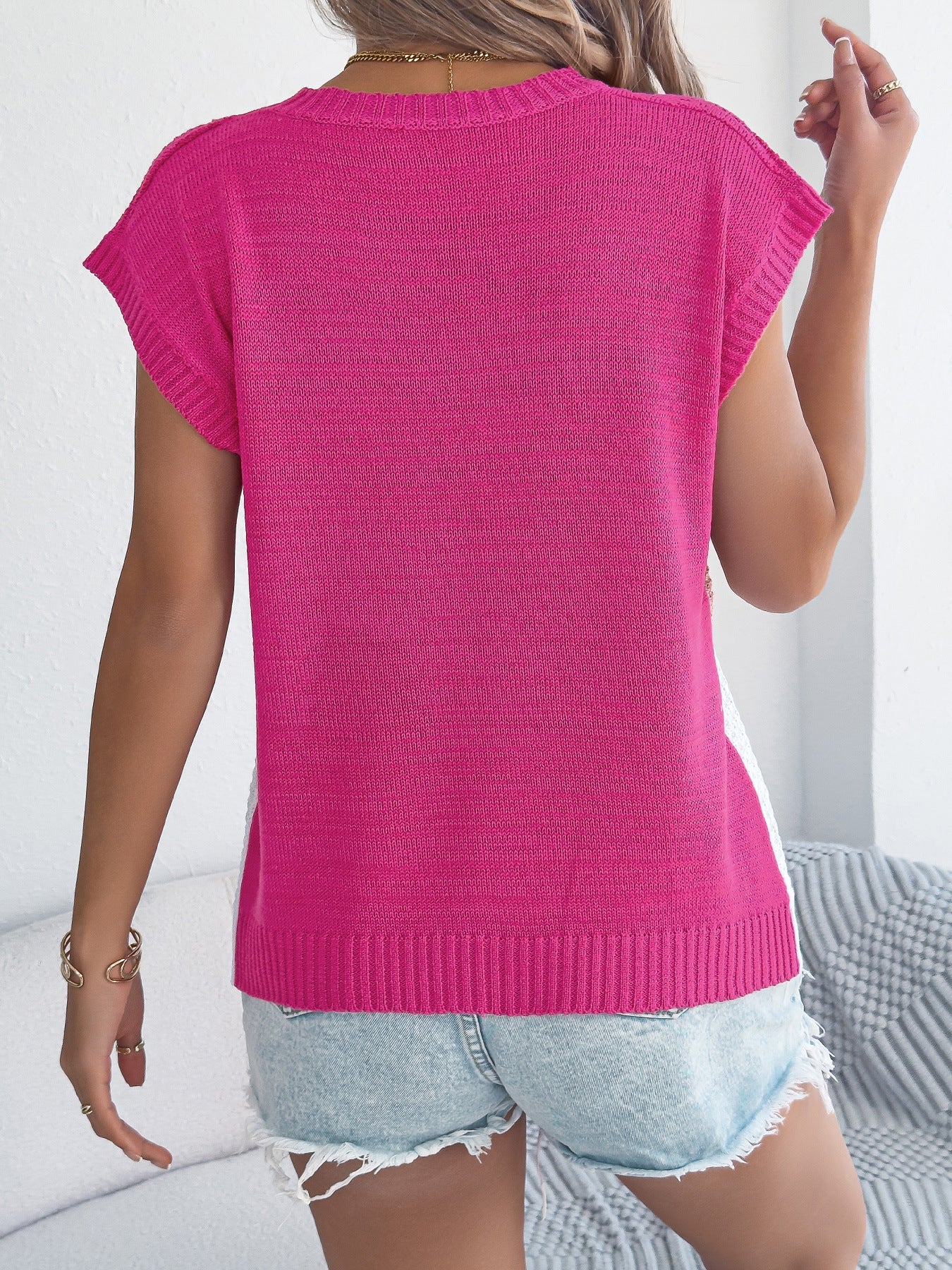 Color Block Batwing Sleeve Cable Knit Sweater Women