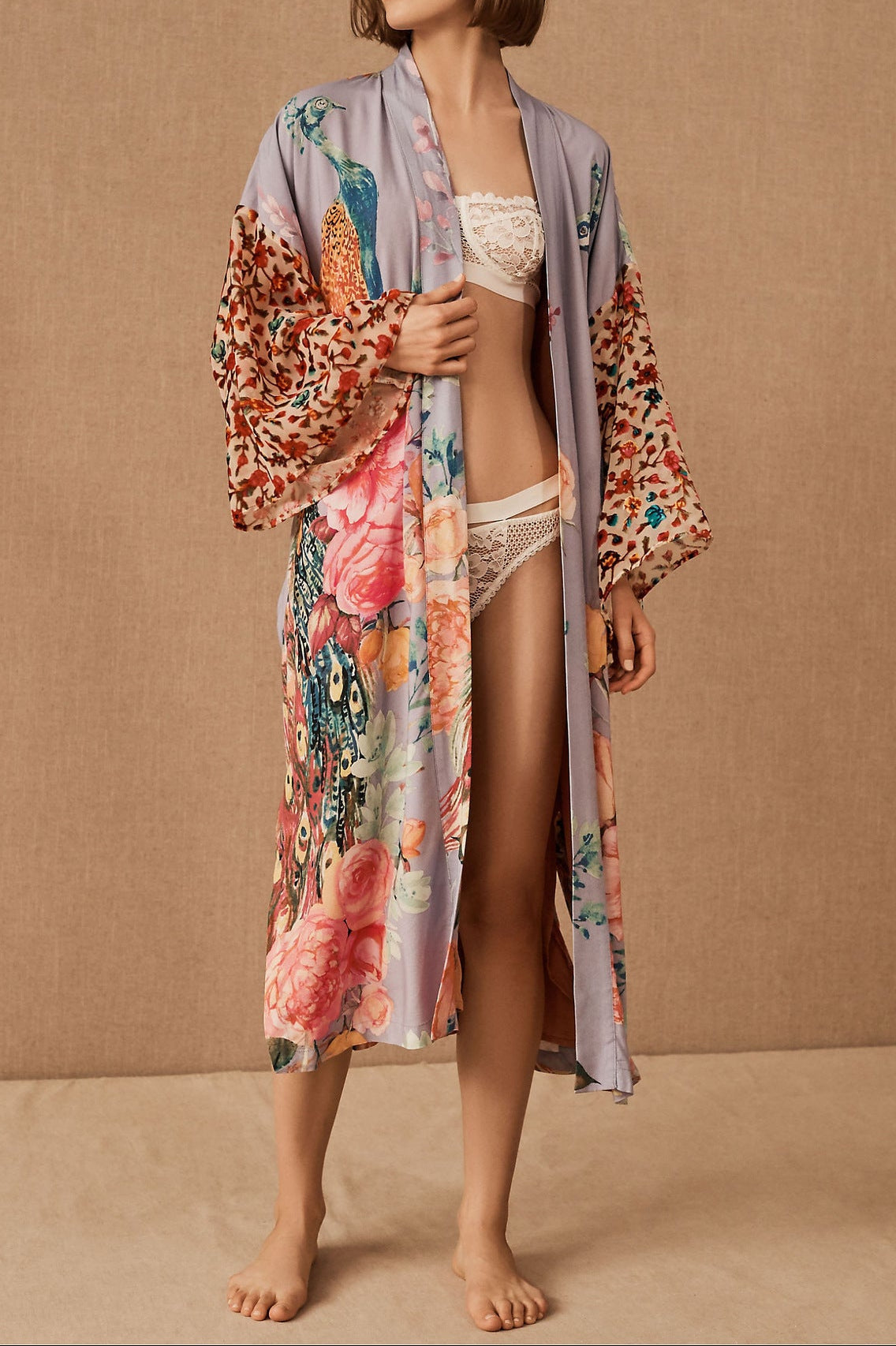 Peacock Print Lightweight Beach Cover-Up