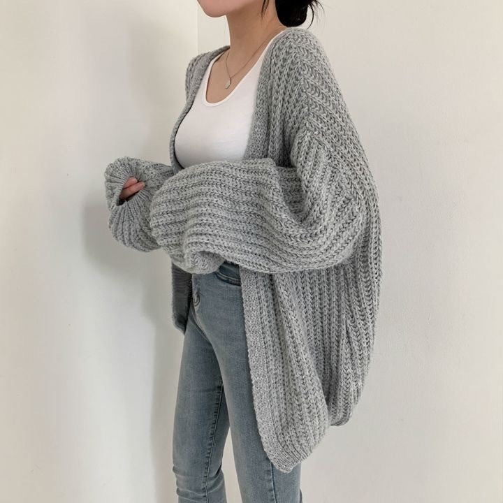 Chunky Knit Balloon Sleeve Cardigan