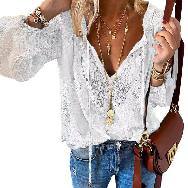 Relaxed Fit Lace Print Blouse