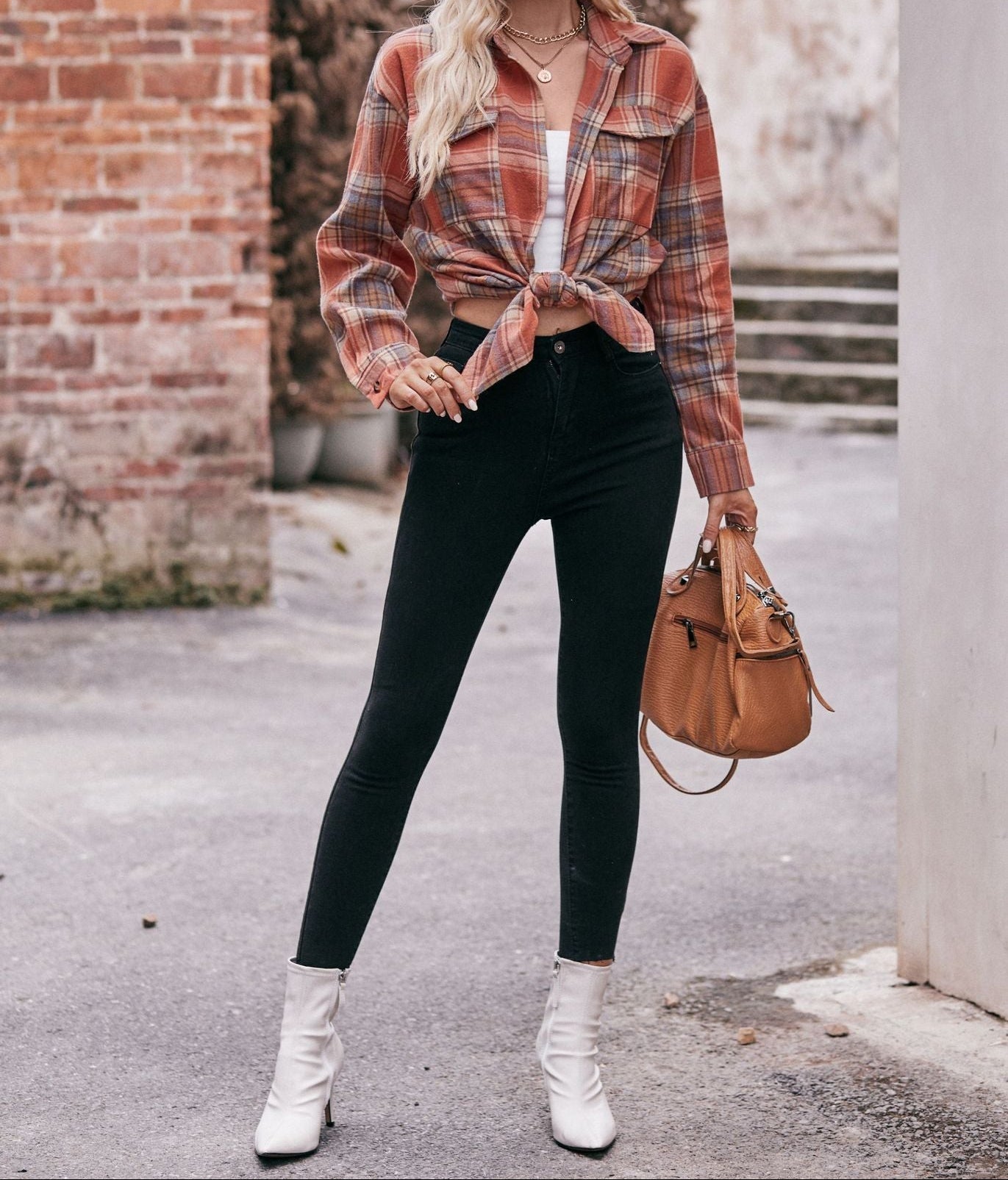 Women's Color Block Plaid Button-Up Shirt