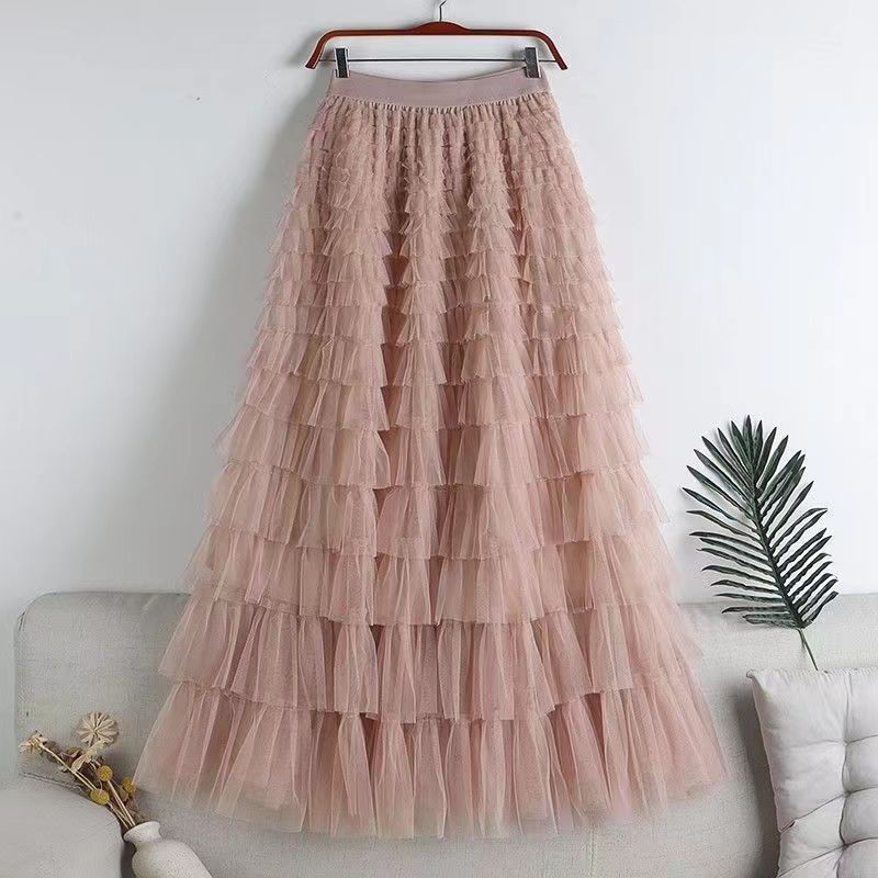 Mesh Panel Tiered Maxi Skirt