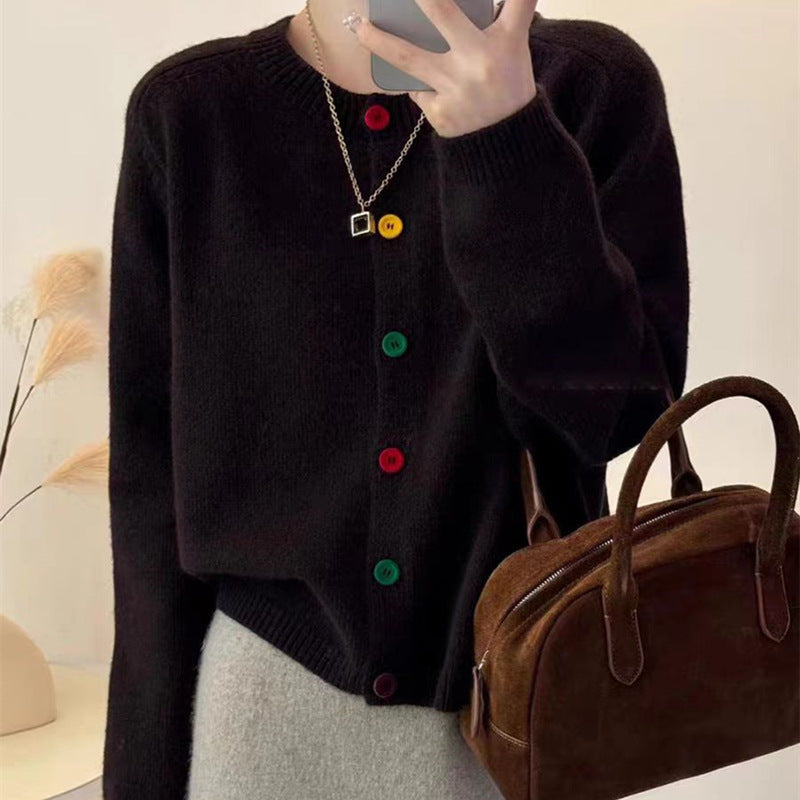 Button-Front Cropped Knit Cardigan