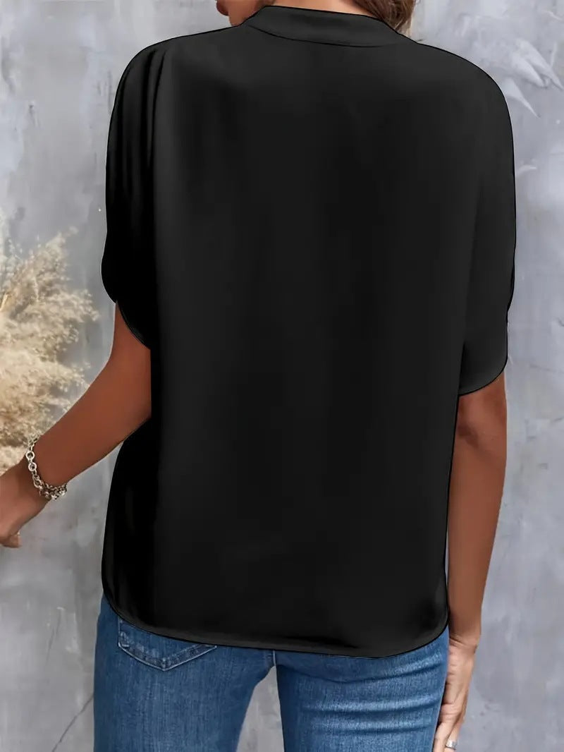 Solid Color V Neck Loose Fit Shirt