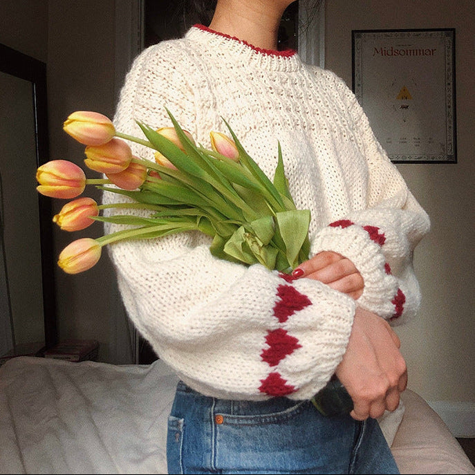 Heart Motif Relaxed Fit Knit Sweater