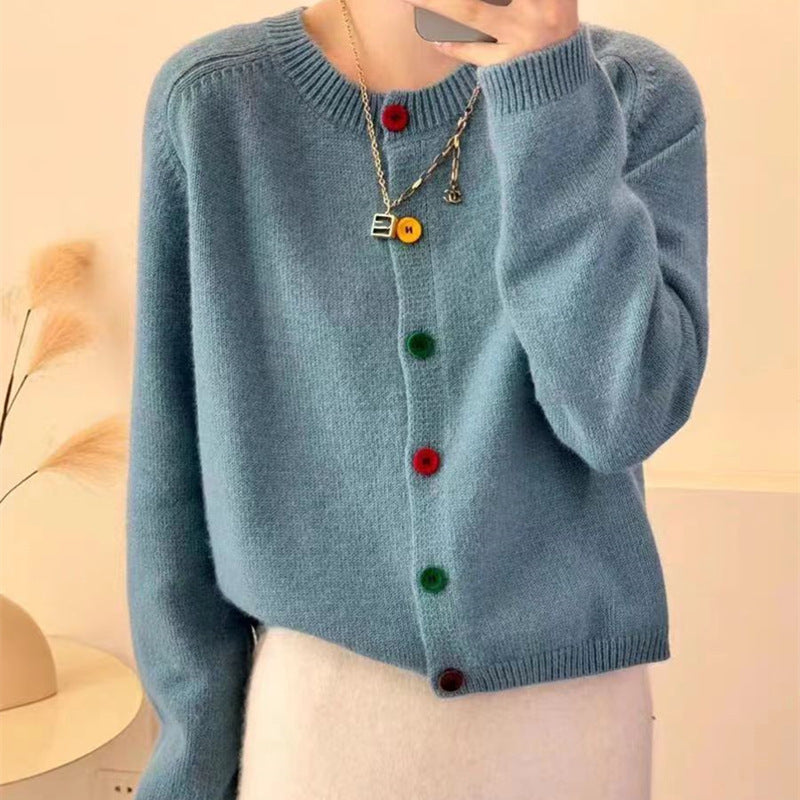 Button-Front Cropped Knit Cardigan