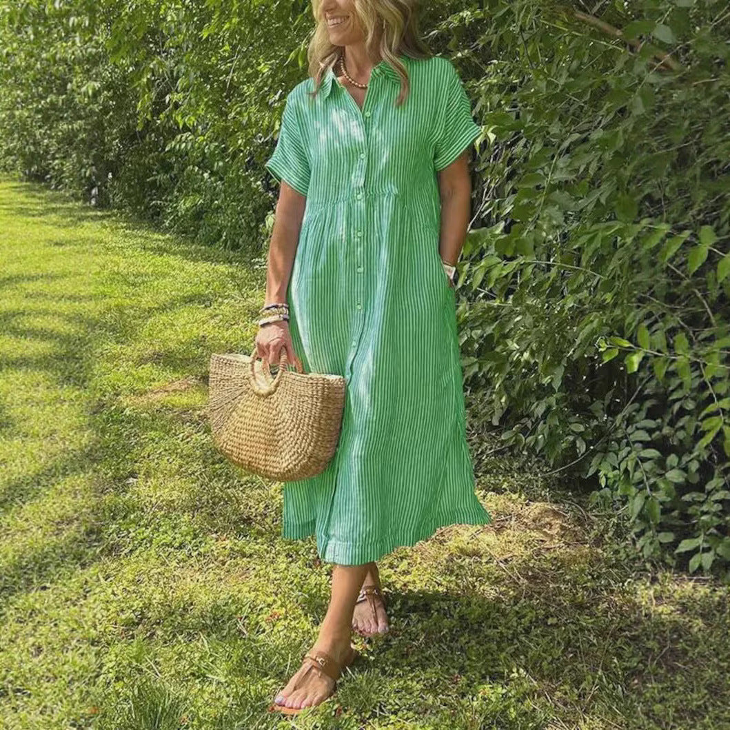 Striped Button-Down Shirt Dress