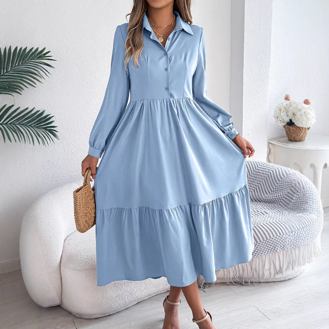 Button-Down Long Sleeve Tiered Dress