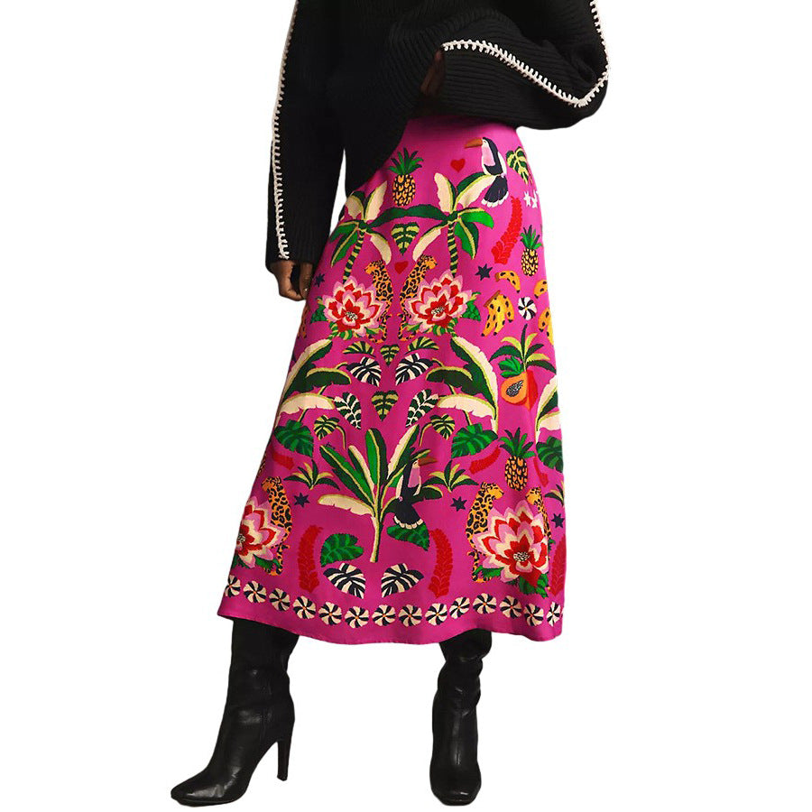 Tropical Print Vintage Midi Skirt