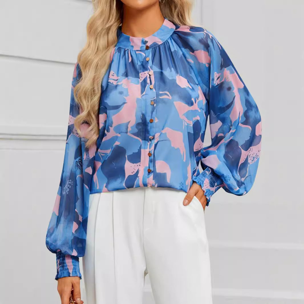 Floral Printed Button-Up Blouse