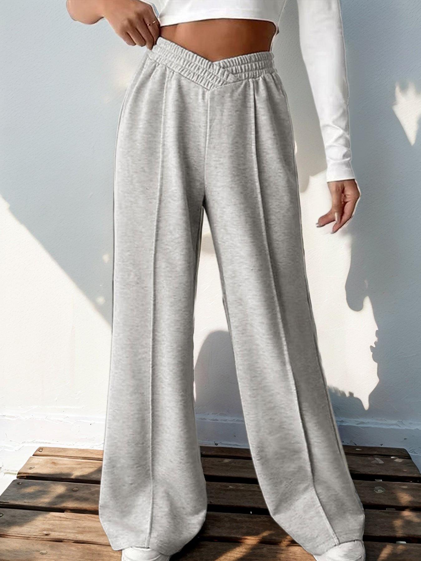 V Shape High Waist Wide Leg Pants