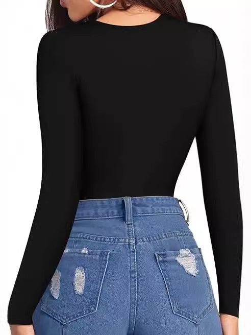 Long Sleeve Stretchy One Piece Bodysuit for Women