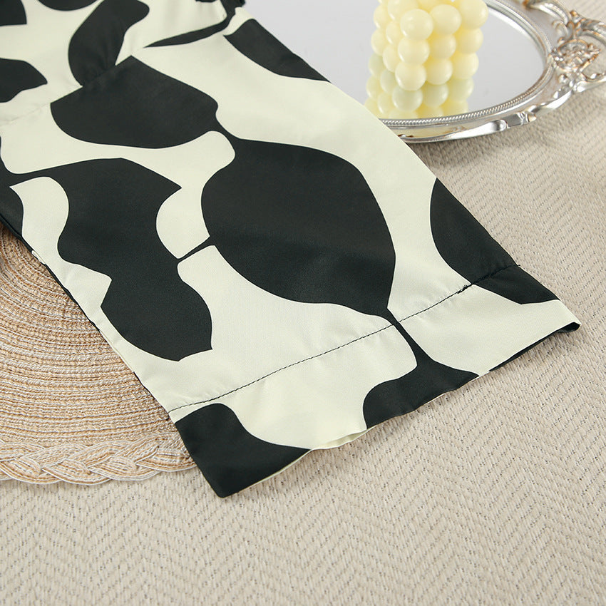 Printed Satin Long Sleeve Tie-Waist Robe