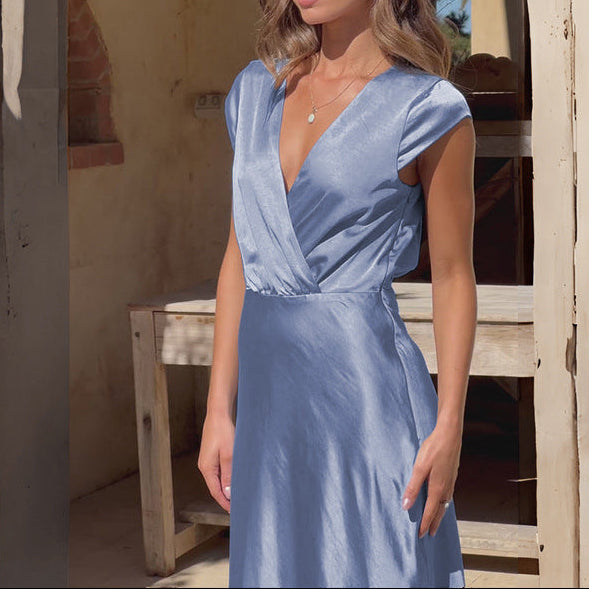 Satin V Neck Mermaid Maxi Party Dress