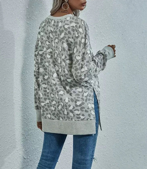 Printed Round Neck Long Sleeve Casual Sweatshirt