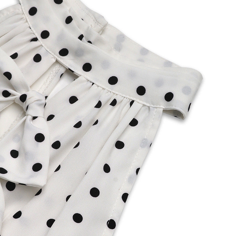 Polka Dot Sleeveless Bow Tie Waist Midi Dress