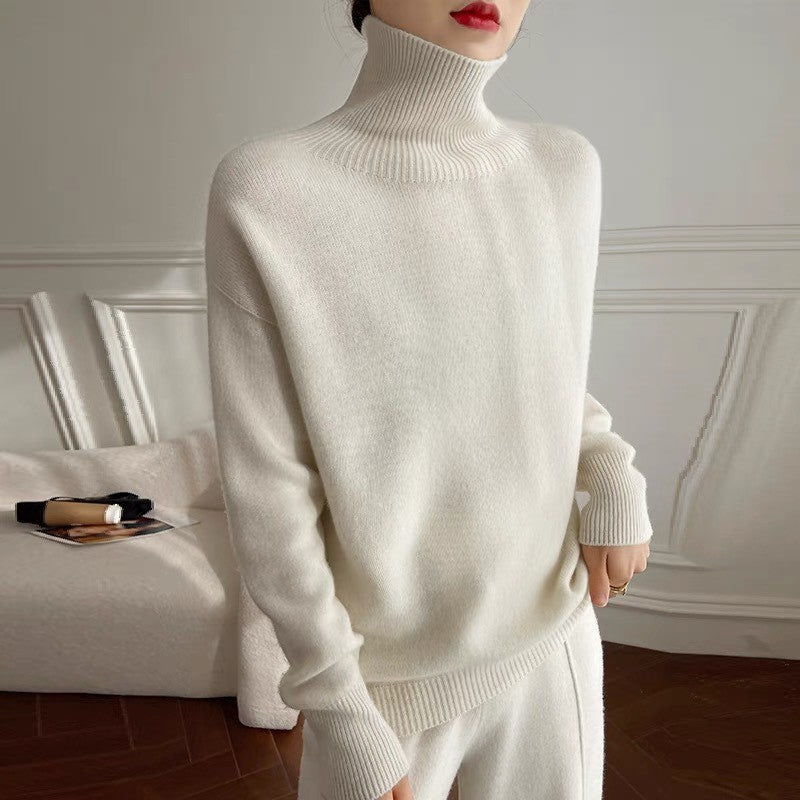 Relaxed High-Neck Knit Pullover Sweater