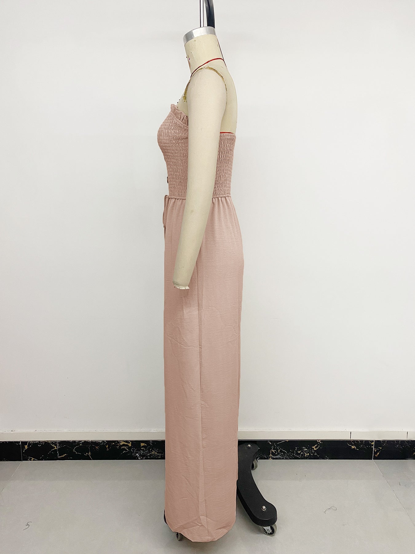 Strapless Smocked Backless Wide Leg Jumpsuit