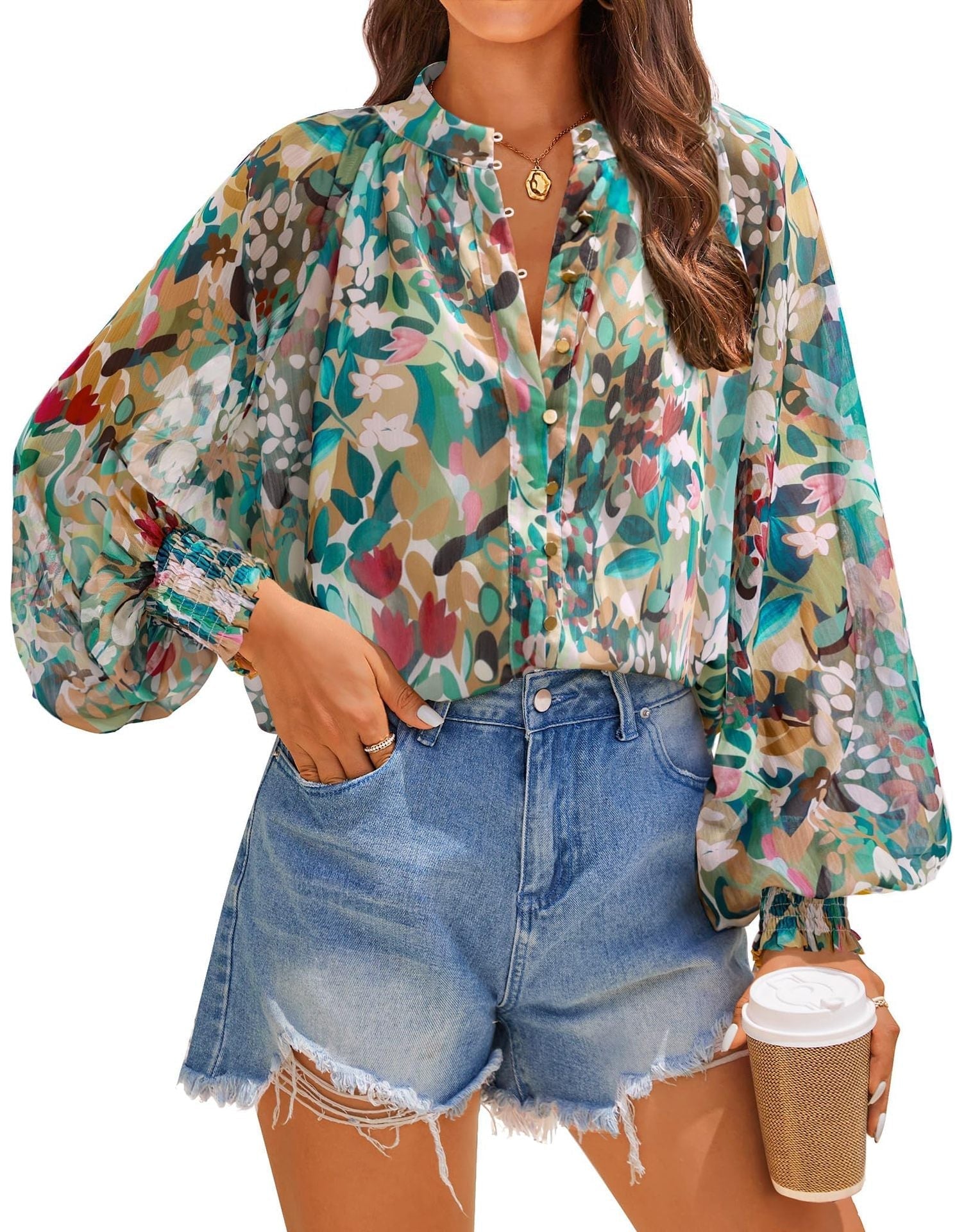 Floral Printed Button-Up Blouse