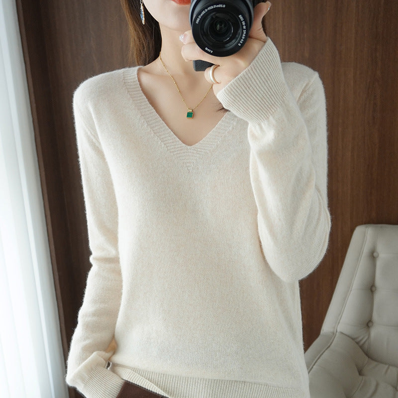 V Neck Lightweight Knit Slim Fit Pullover Sweater