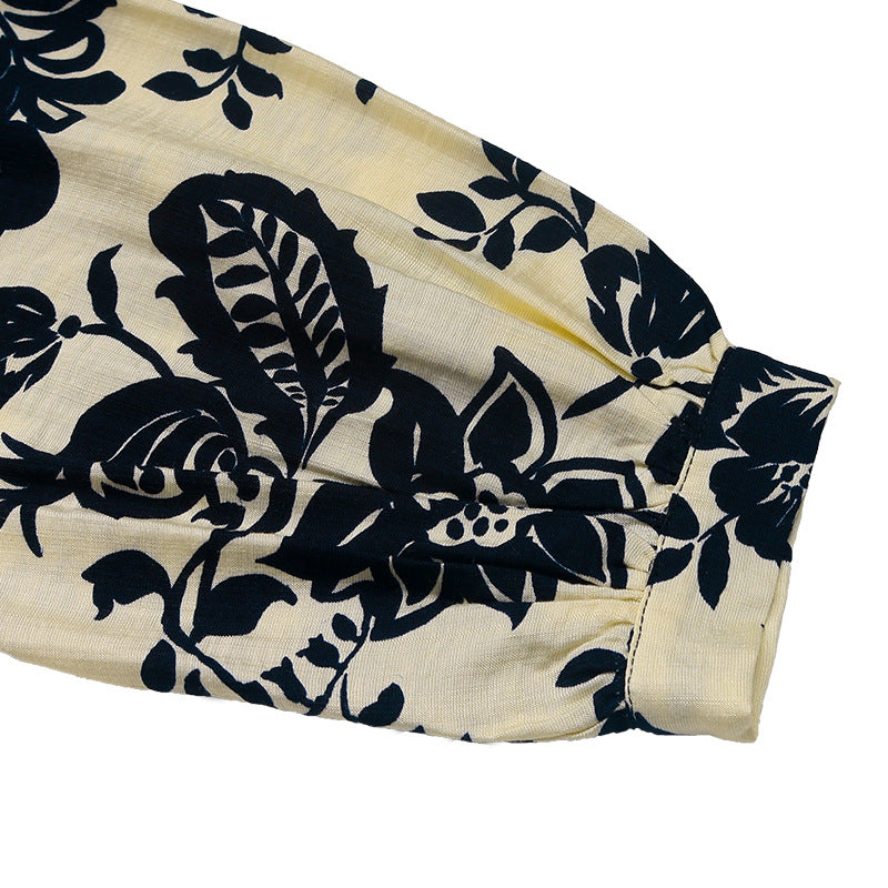 Vintage Print Stand Collar Shirt