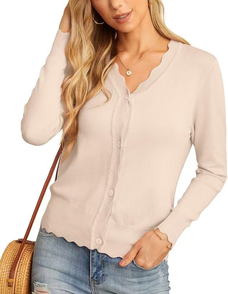 Ruffle Trim V-Neck Cropped Knit Cardigan