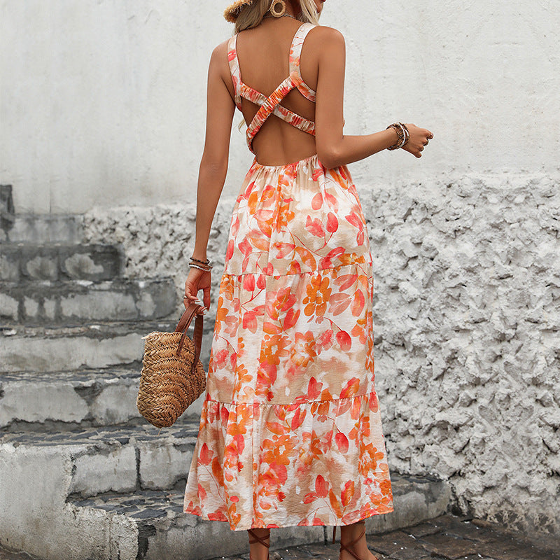 Women Floral Tie-Back V-Neck Cami Dress