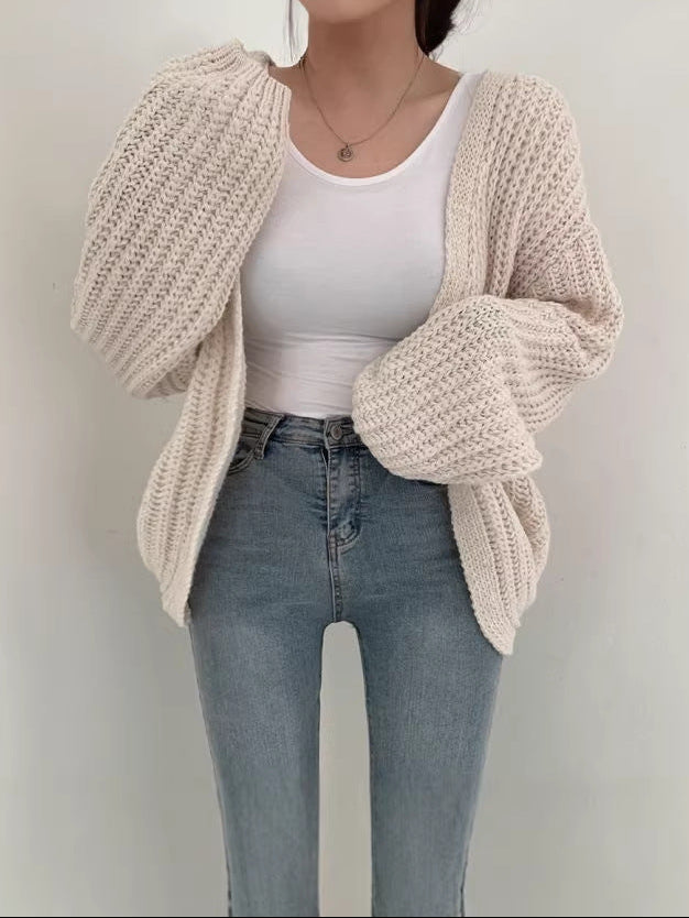 Chunky Knit Balloon Sleeve Cardigan