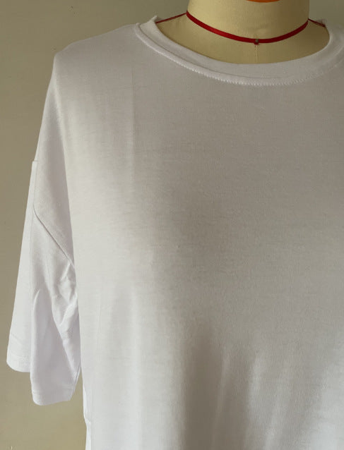Women's Loose Cropped T-Shirt Casual Solid Short Sleeve Tee
