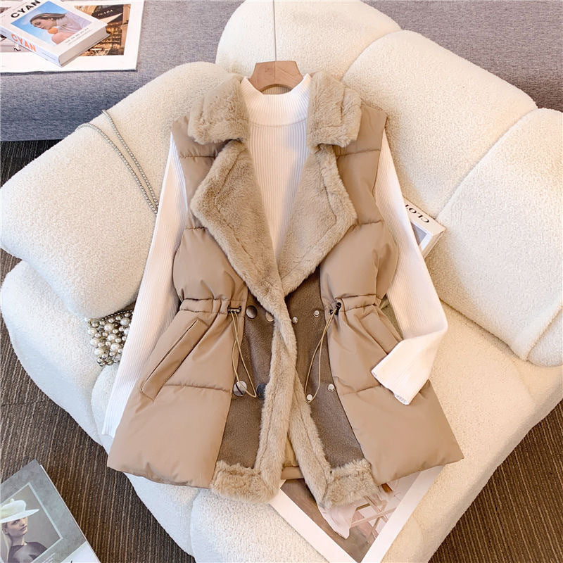 Plus Size Double-Breasted Faux Fur Vest