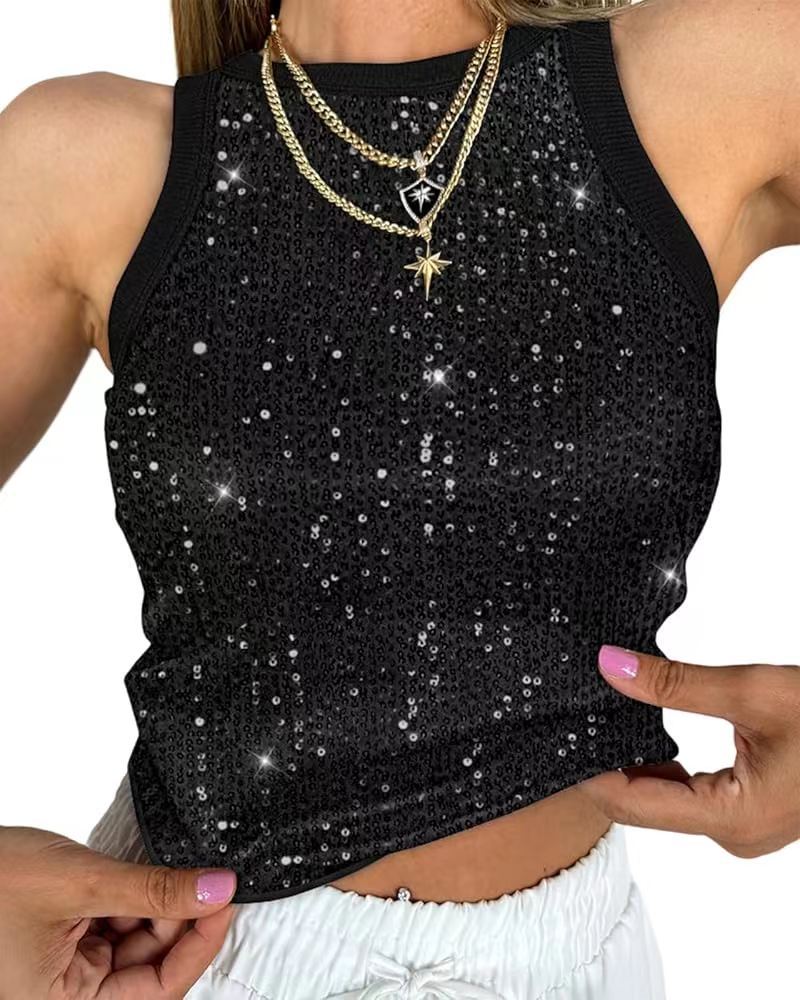 Sequin Cropped Sleeveless Cami Top