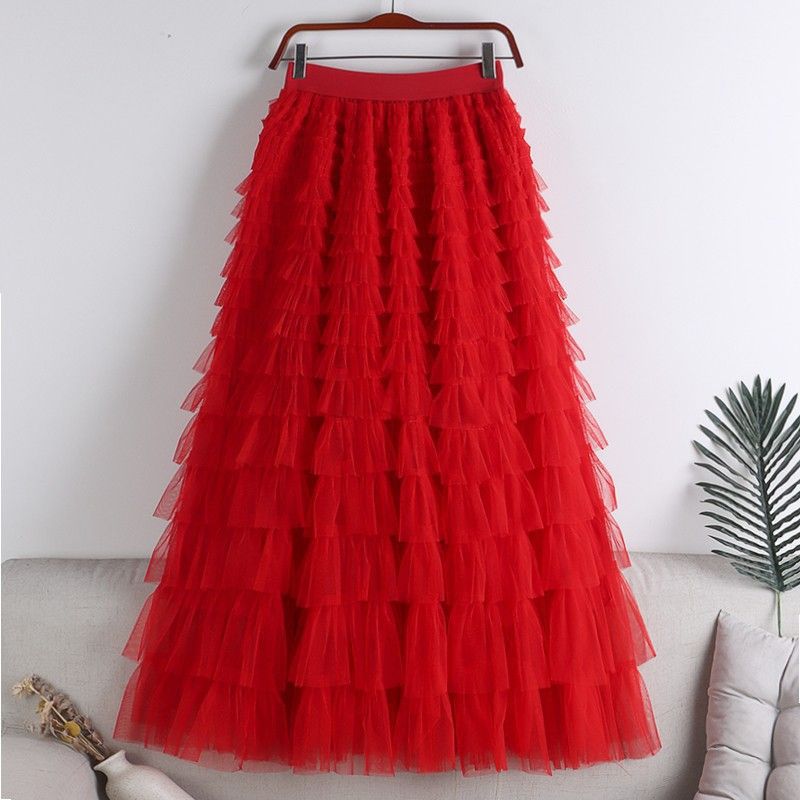 Mesh Panel Tiered Maxi Skirt