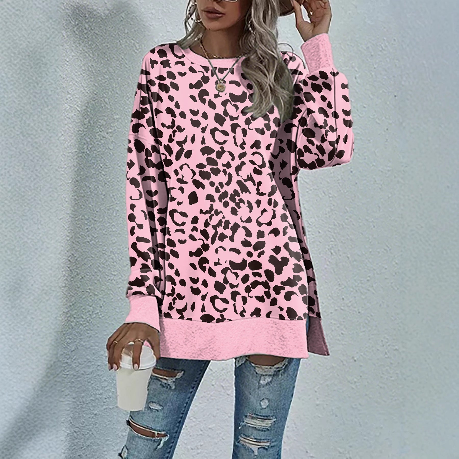 Printed Round Neck Long Sleeve Casual Sweatshirt