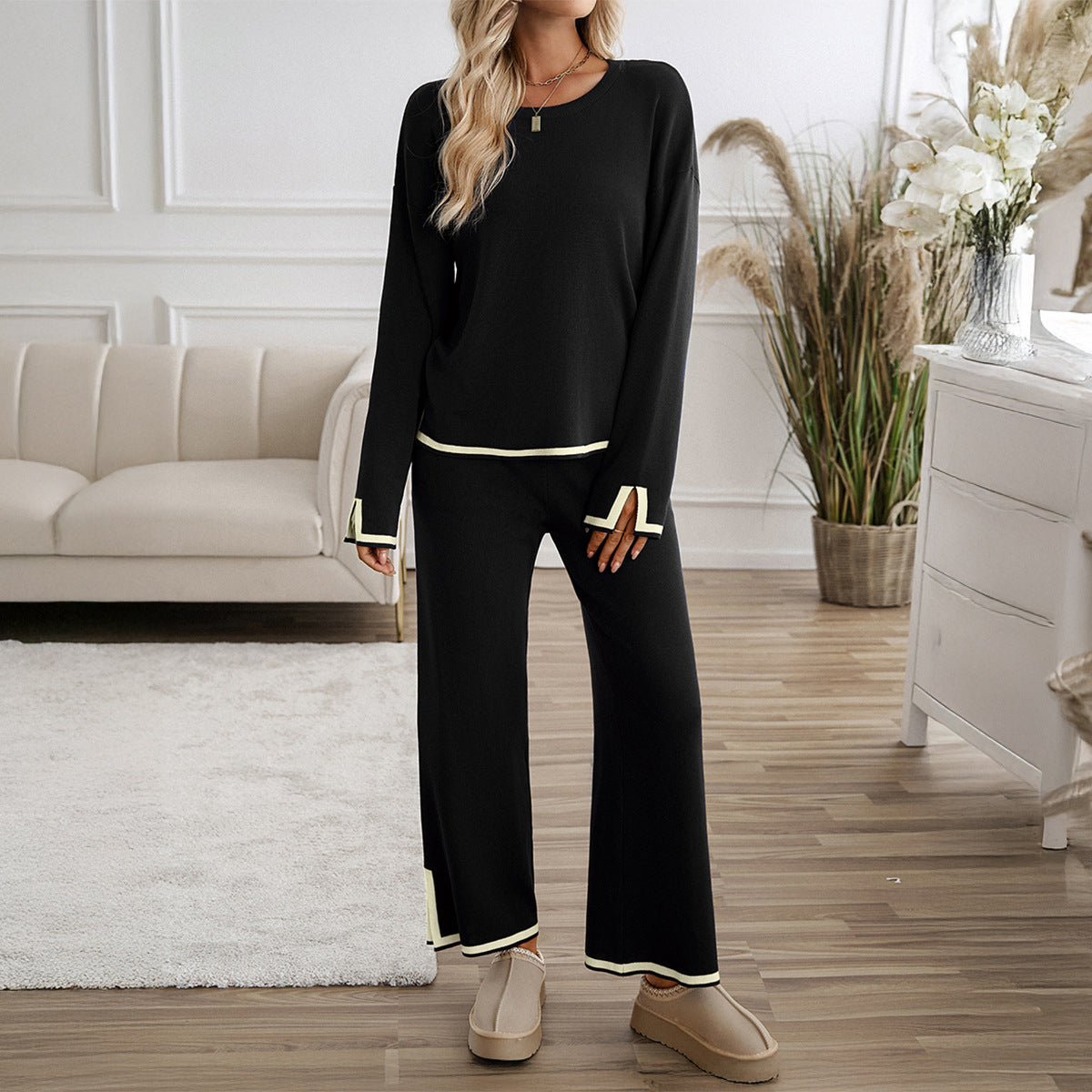 Women's Solid Knit Sweater & Pants Set