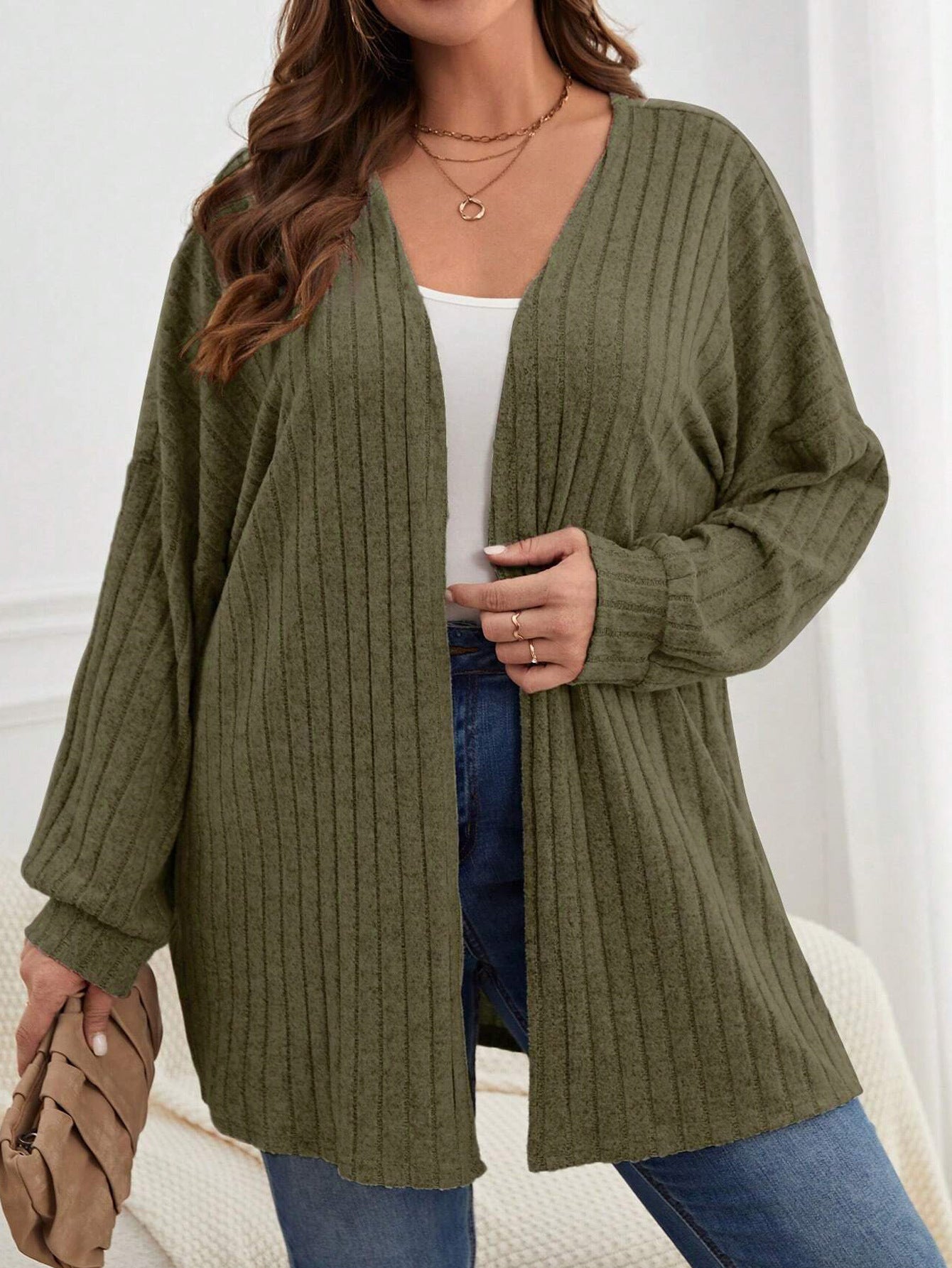 Ribbed Open Front Cardigan