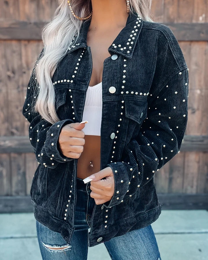 Corduroy Studded Long Sleeve Jacket