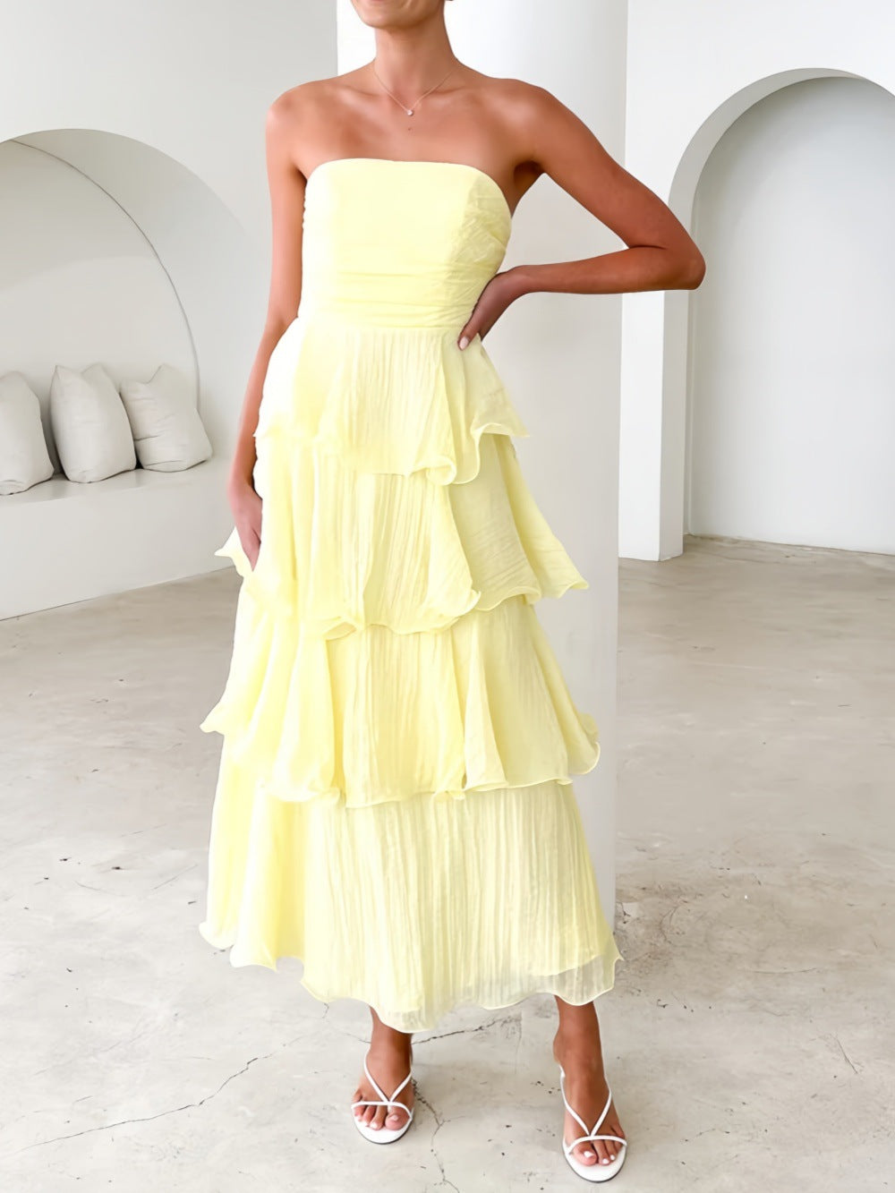 Strapless Backless Tiered Dress