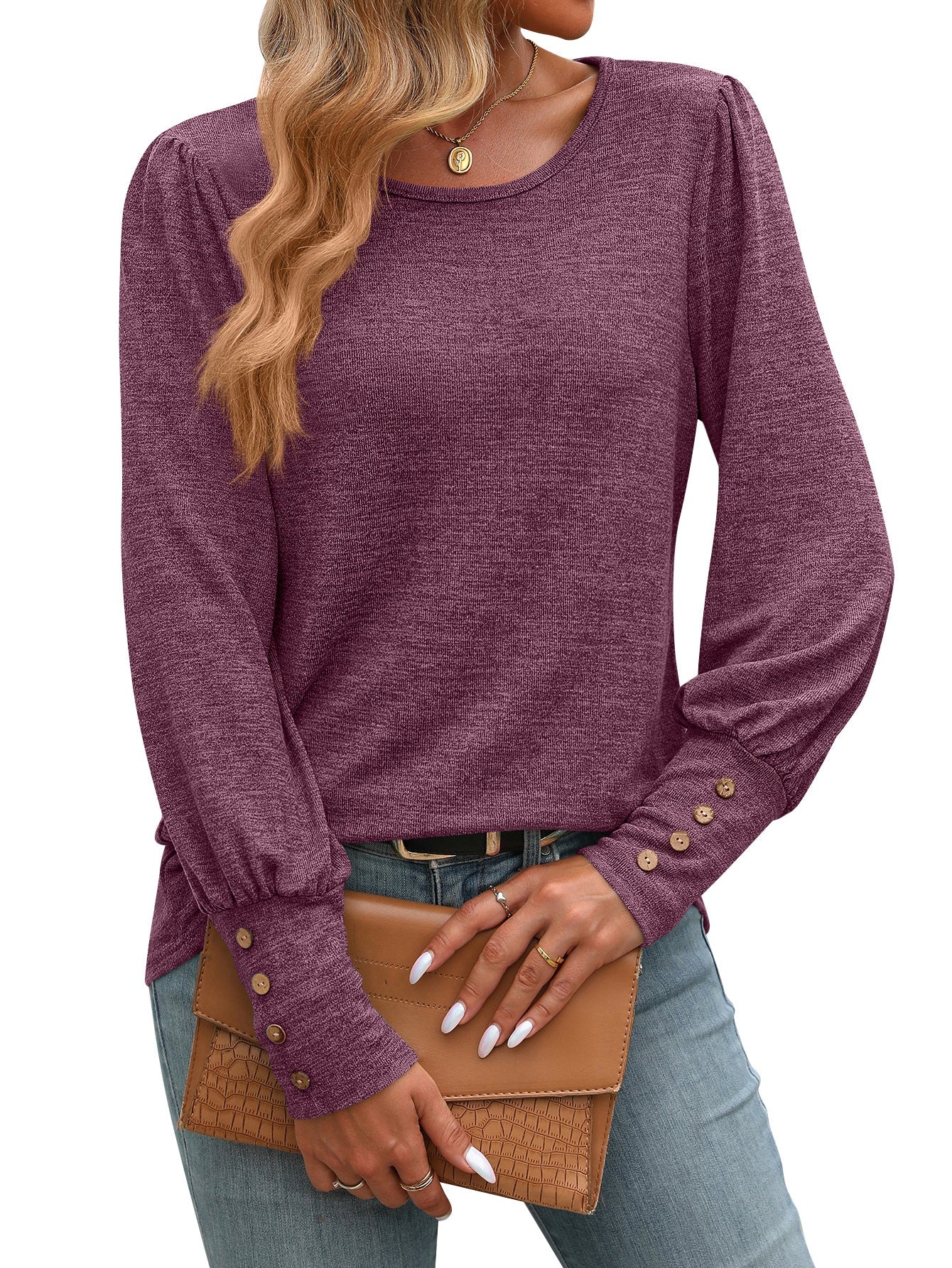 Long Sleeve Casual Button Cuff Top