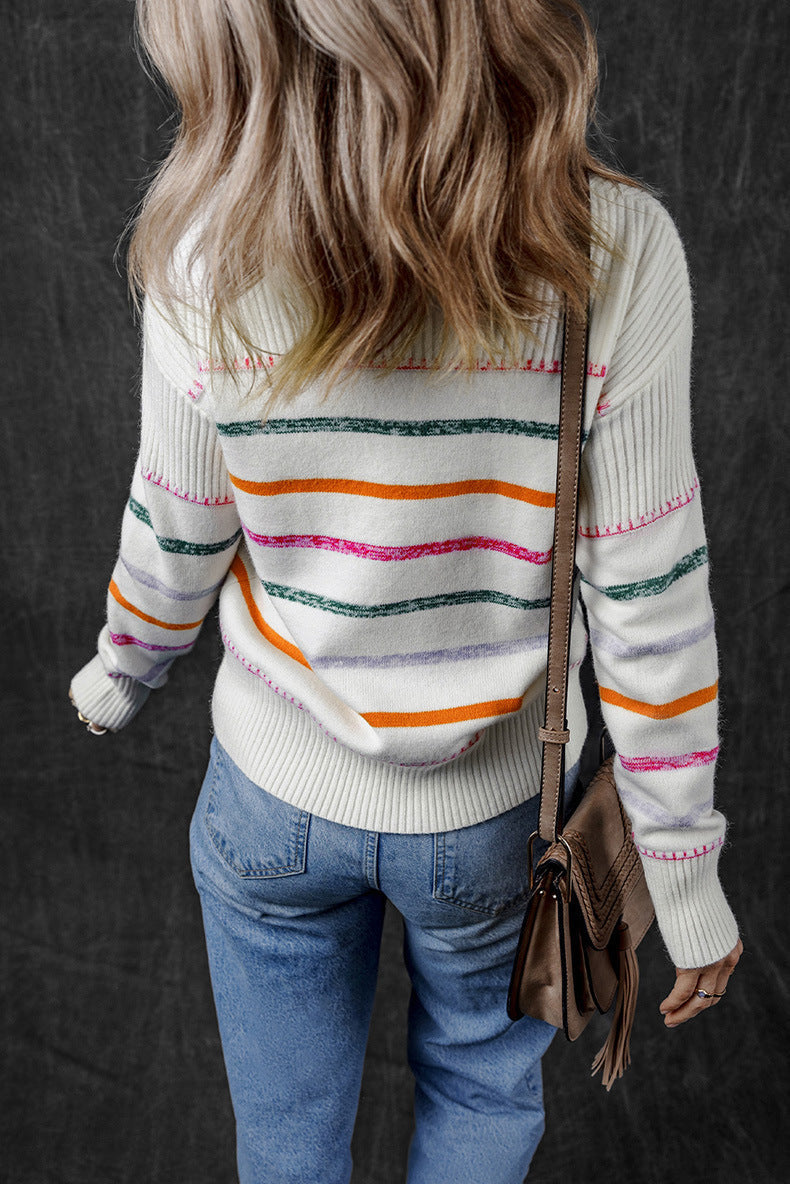 Women's Striped Rib Knit Sweater