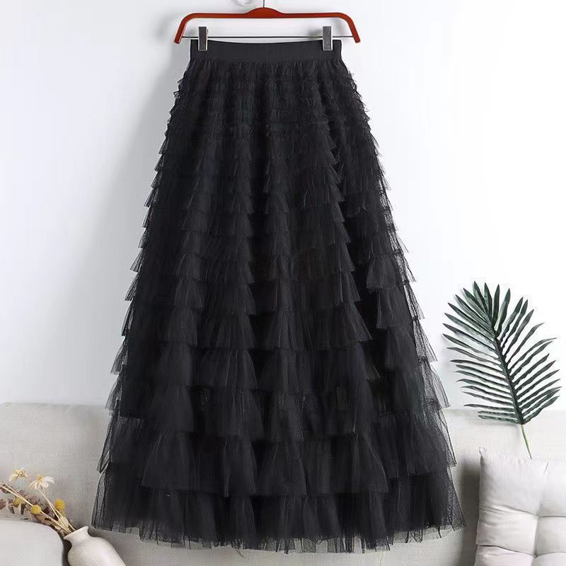 Mesh Panel Tiered Maxi Skirt