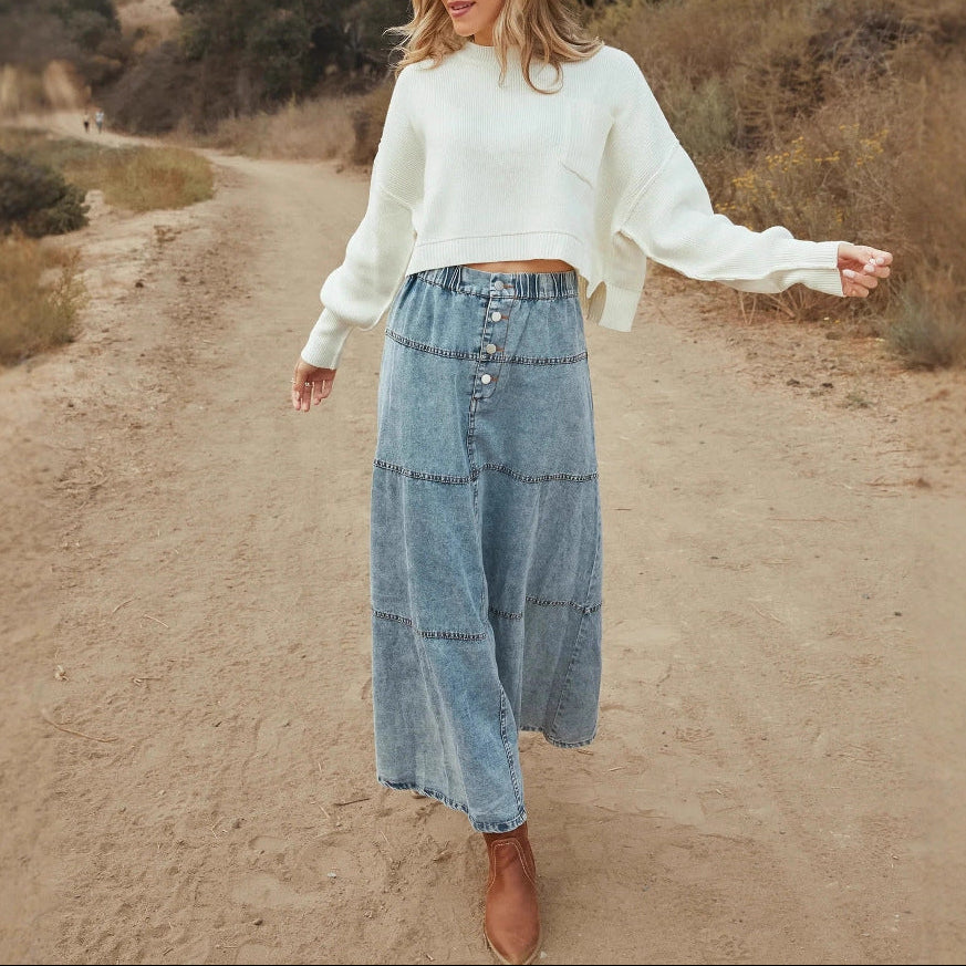 Button-Down Denim Maxi Skirt