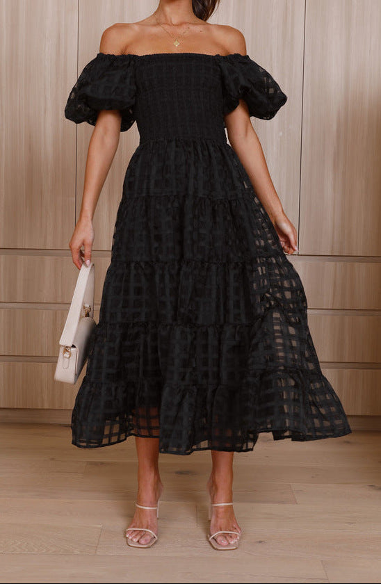 Women Off Shoulder Lantern Sleeve Dress